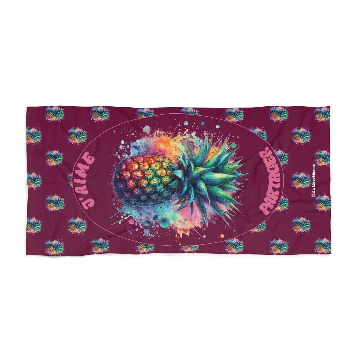 Serviette de plage J'aime partager Rose