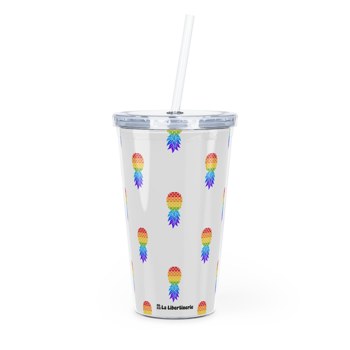 Gobelet avec paille Ananas LGBTQ+ blanc