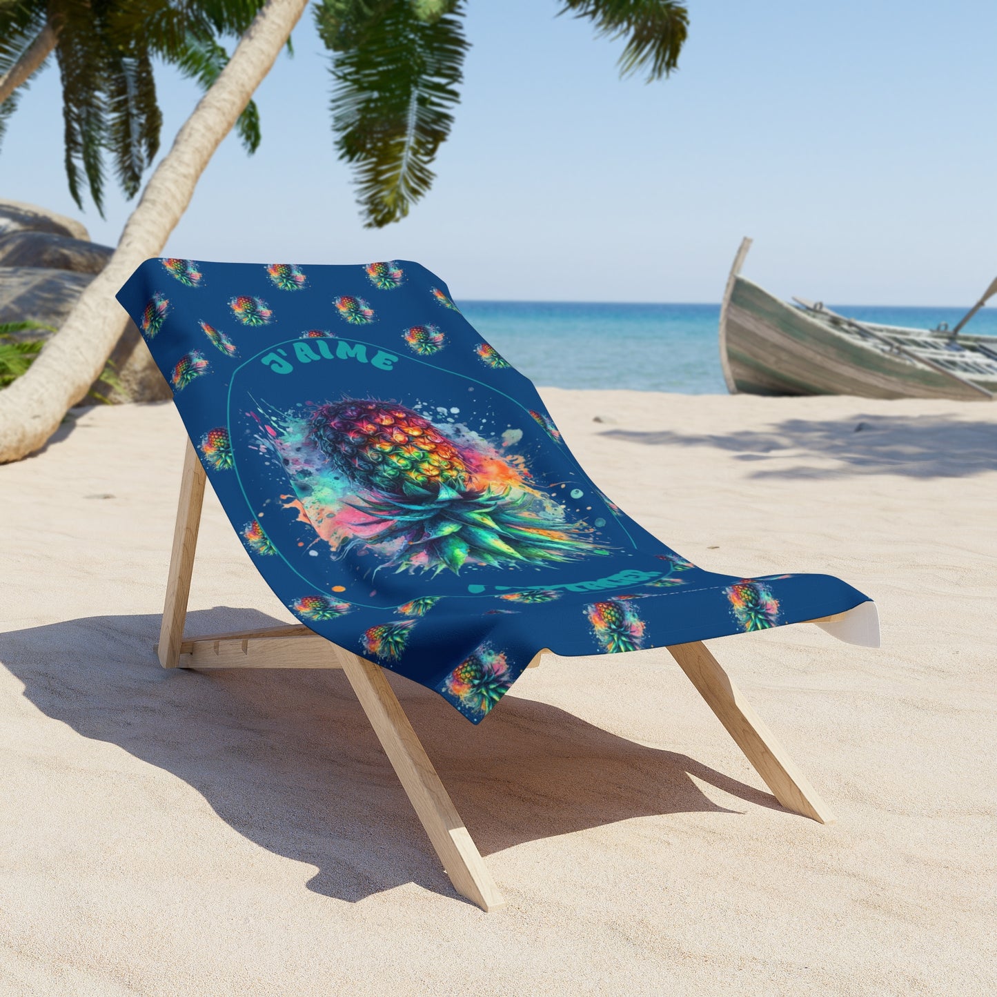Serviette de plage J'aime partager Bleu