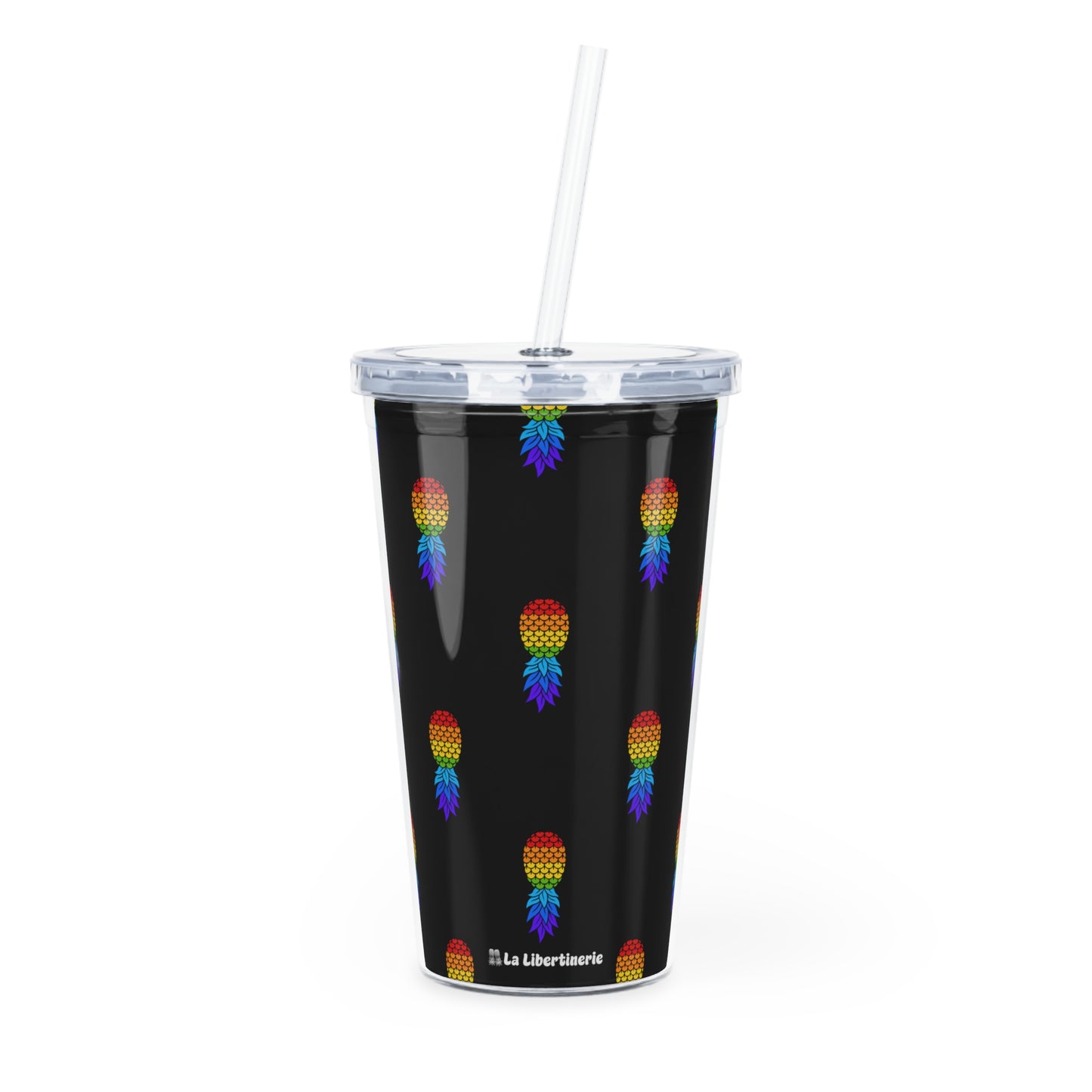 Gobelet avec paille Ananas LGBTQ+ noir