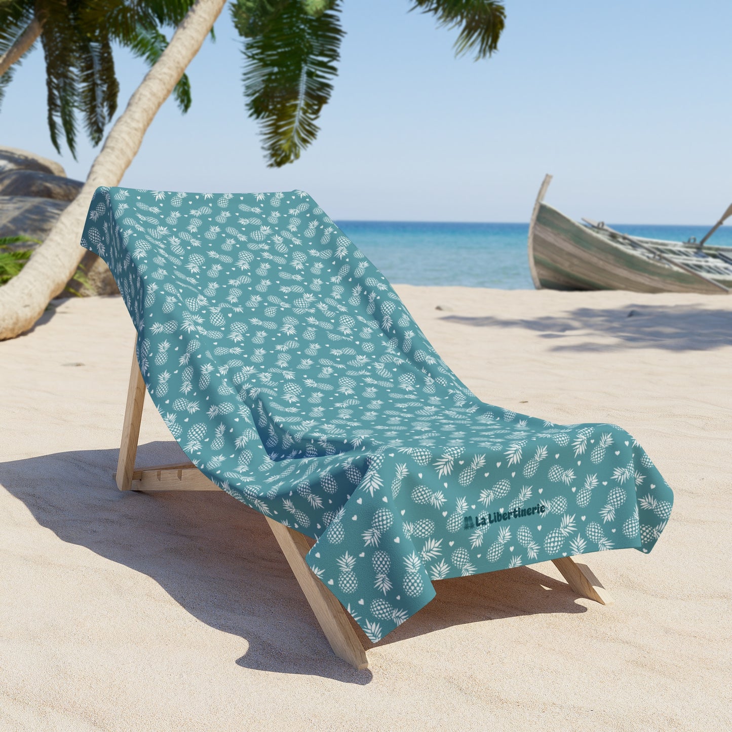 Serviette de plage Ananas Coeur turquoise