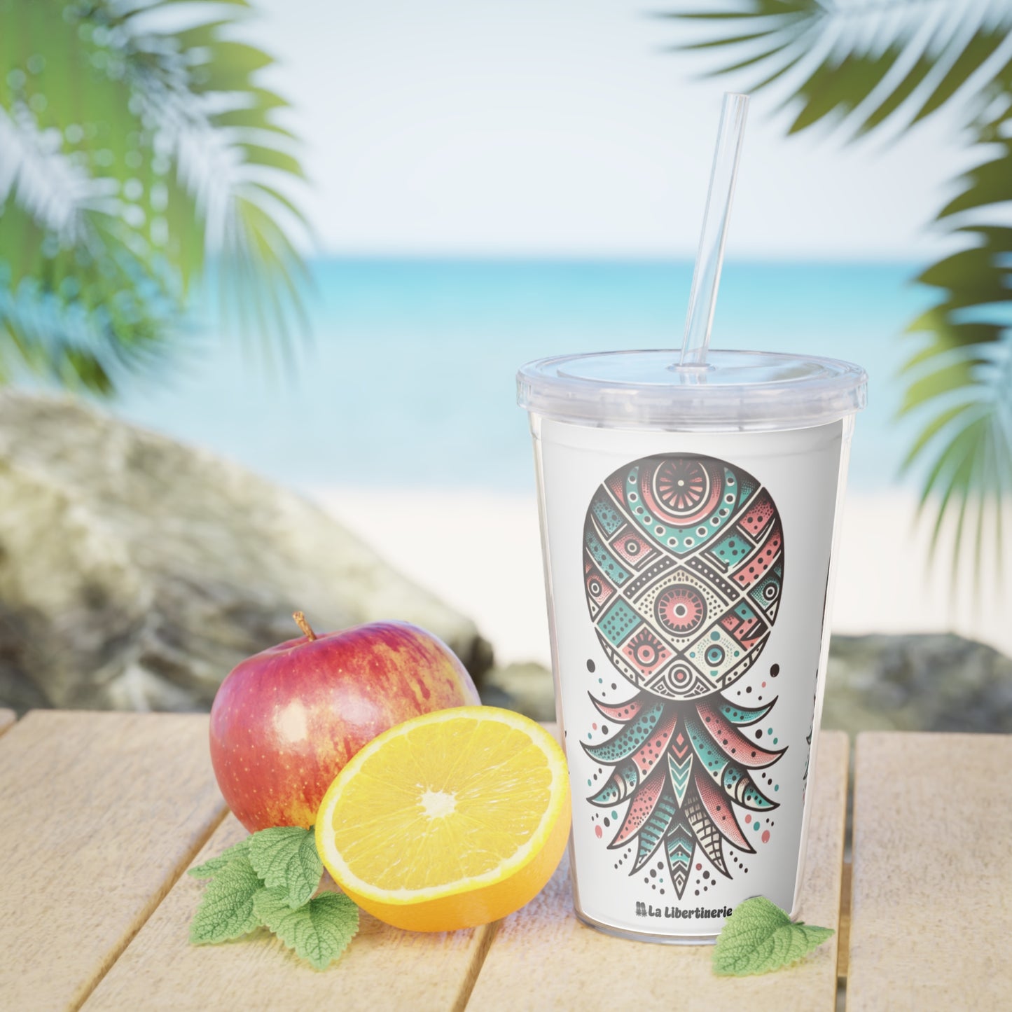 Gobelet avec paille Ananas Boho blanc