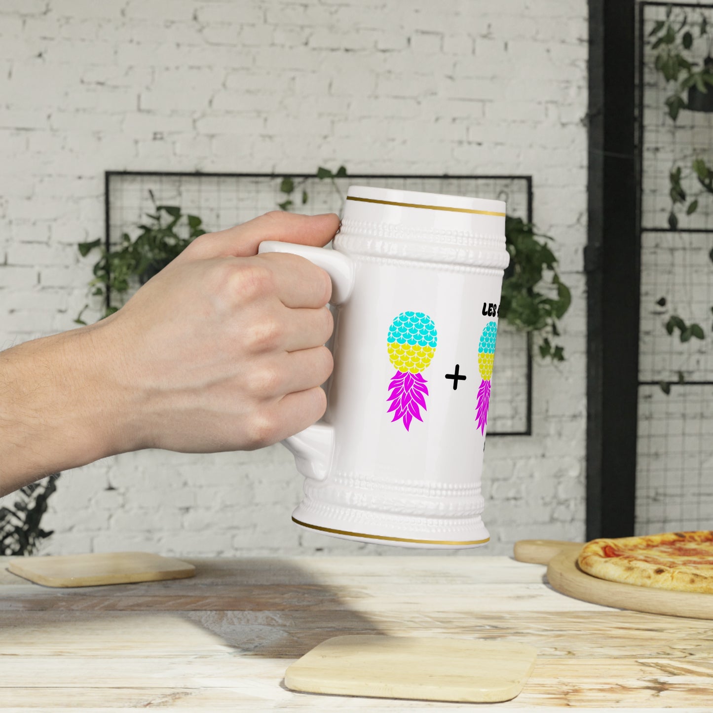 Chope à bière Les 4 font la paire Ananas Pansexuel.le