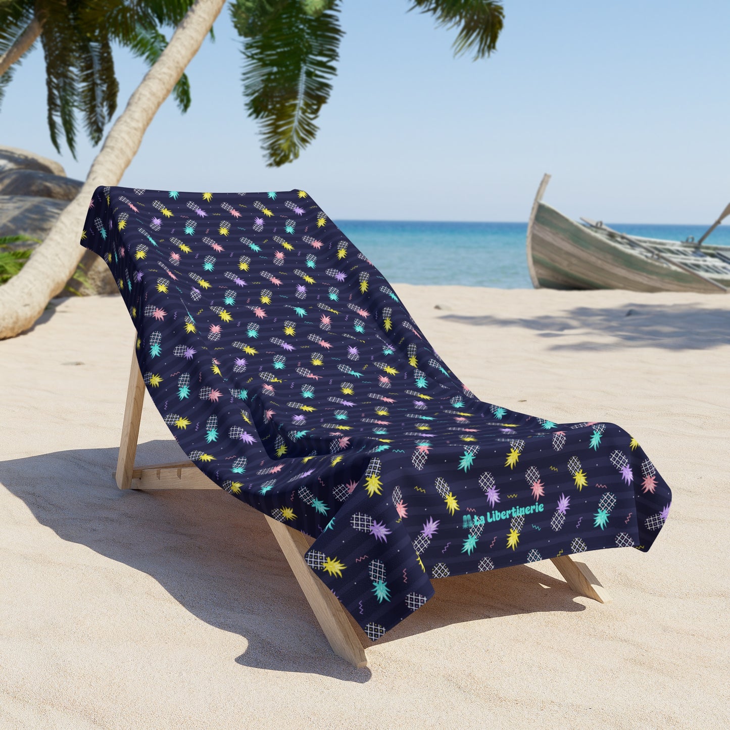 Serviette de plage Ananas Tic-tac-toe bleu