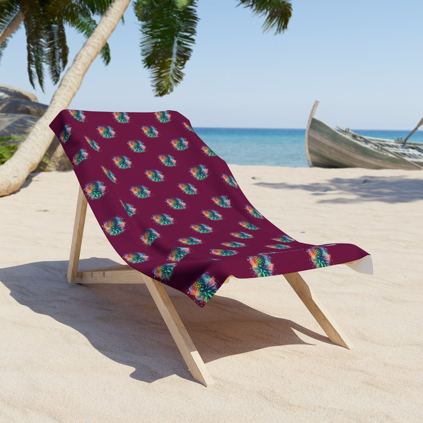 Serviette de plage Ananas Aquarelle Motif Rose