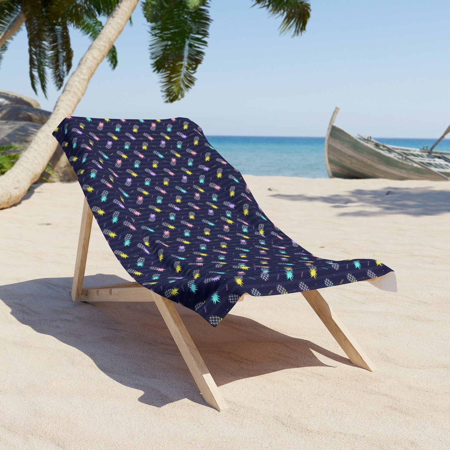 Serviette de plage Ananas Tic-tac-toe bleu