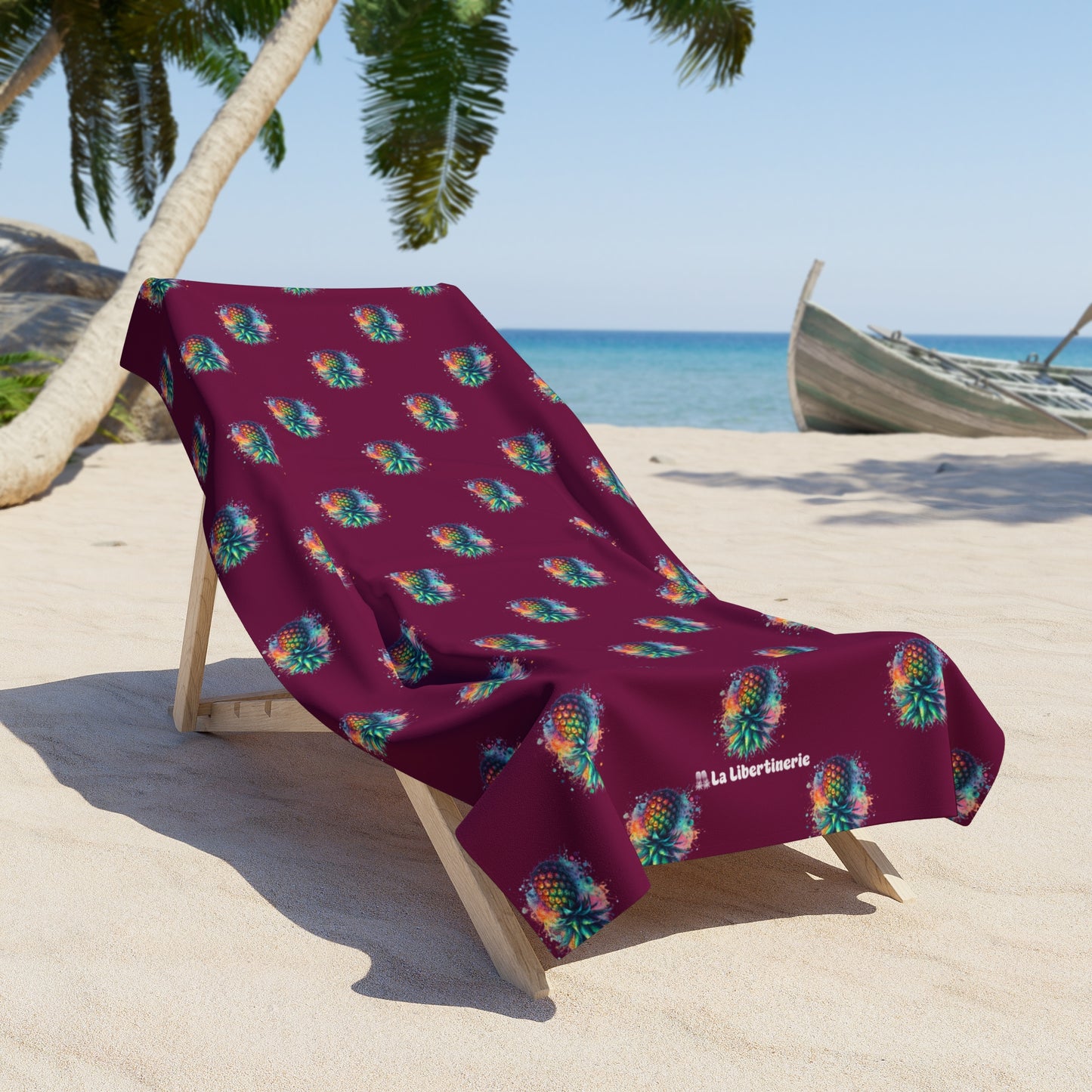 Serviette de plage Ananas Aquarelle Motif Rose