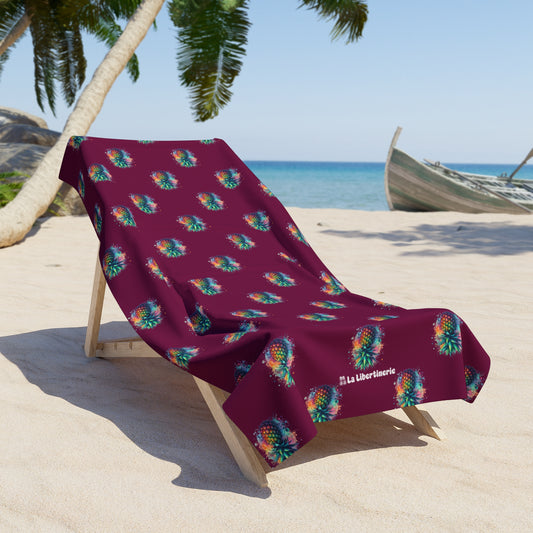 Serviette de plage Ananas Aquarelle Motif Rose