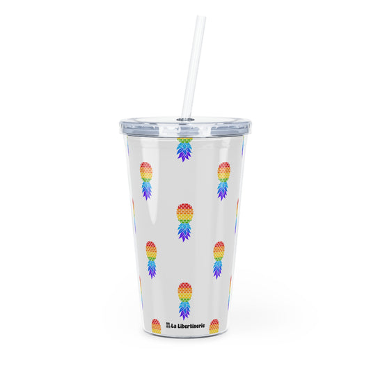 Gobelet avec paille Ananas LGBTQ+ blanc