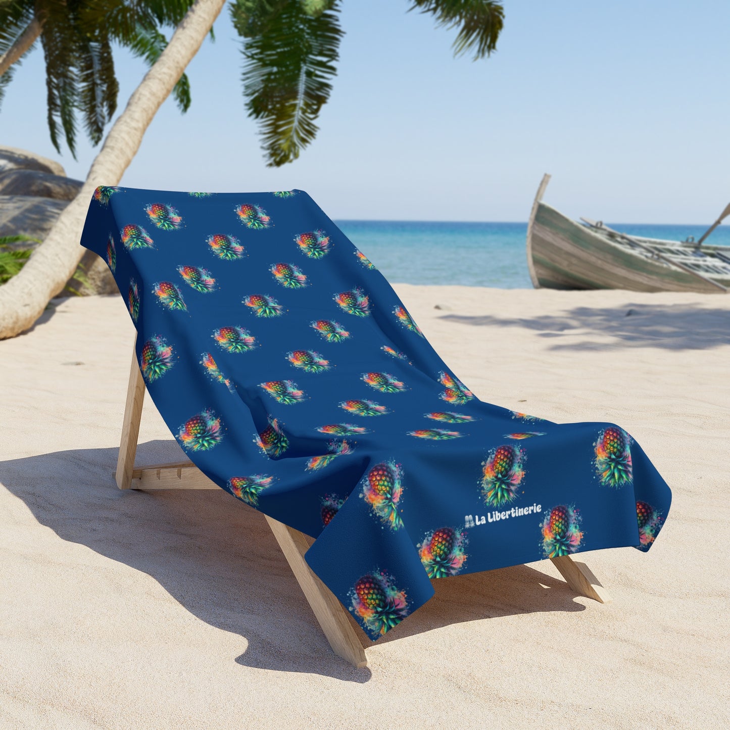 Serviette de plage Ananas Aquarelle Motif Bleu