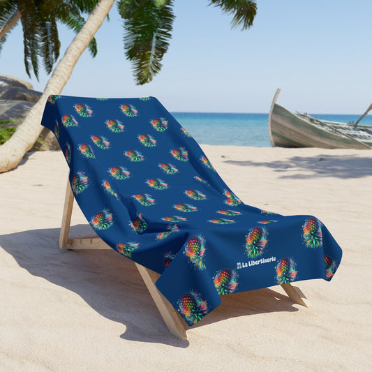 Serviette de plage Ananas Aquarelle Motif Bleu