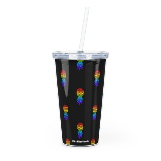 Gobelet avec paille Ananas LGBTQ+ noir