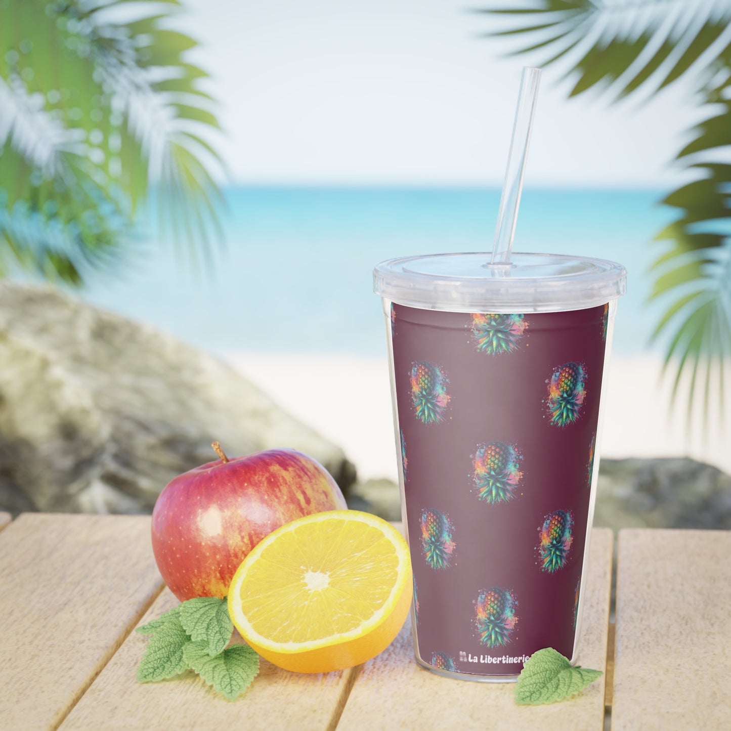 Gobelet avec paille Motif ananas Rose